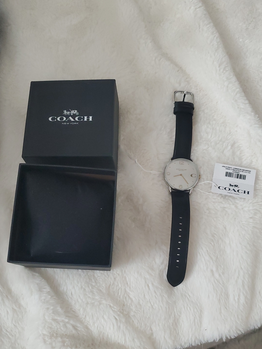 Coach Black Leather Strap Watch, New, Works.